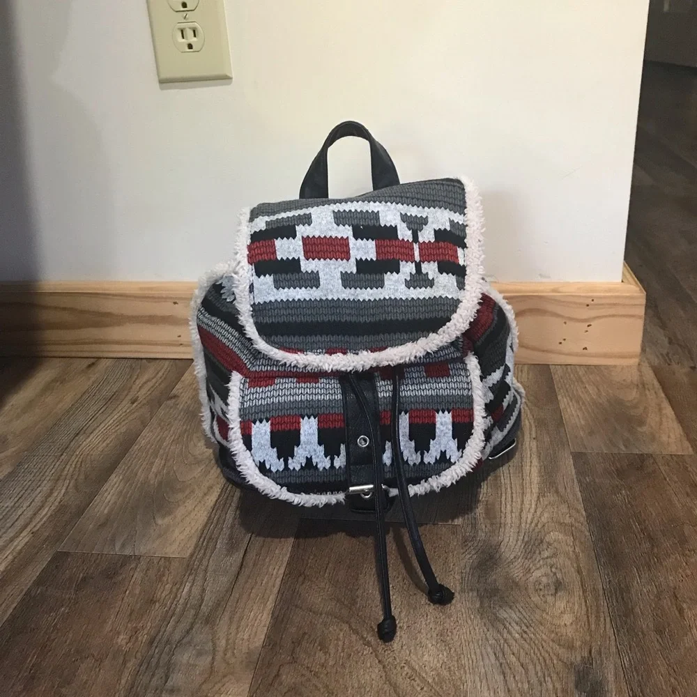 Chateau tribal boho Aztec Sherpa trimmed southwestern festival bucket backpack